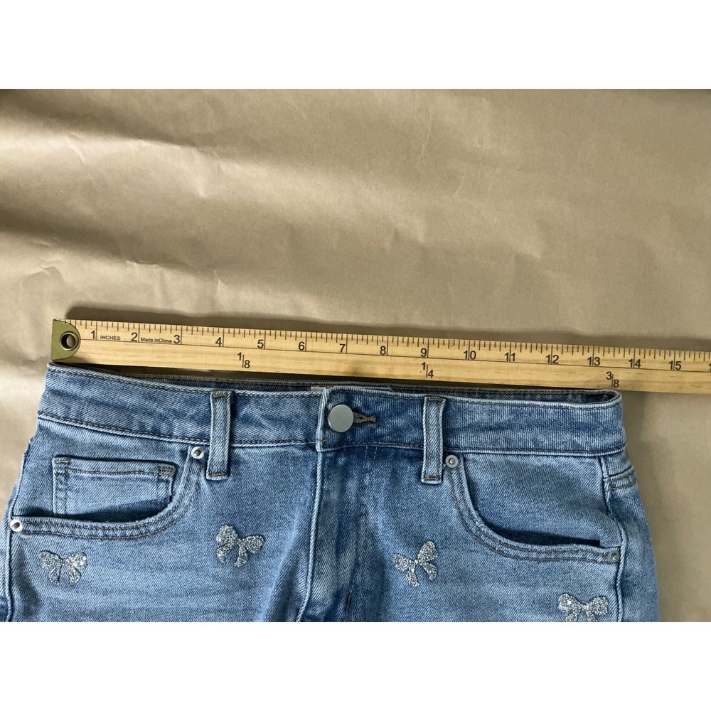 Poppy & Grace Women Glitter Bow Denim Shorts Size 26 High Rise Blue - Picture 3 of 9